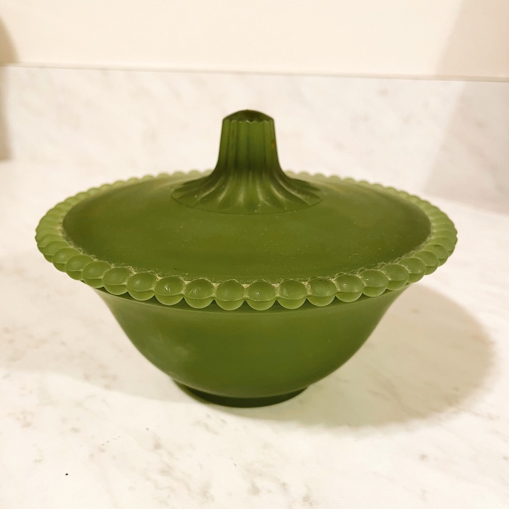 Vintage Green Frosted Glass Jar